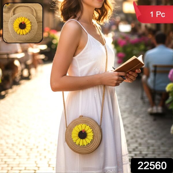 Mini Round Crossbody Purse – Trendy sunflower design for casual wear