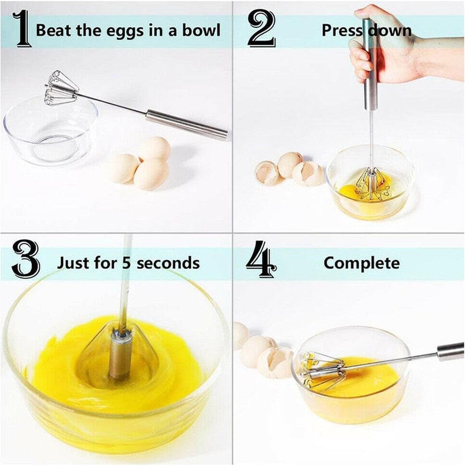 Stainless Steel Egg Whisk – Hand Push Rotary | Quickslice