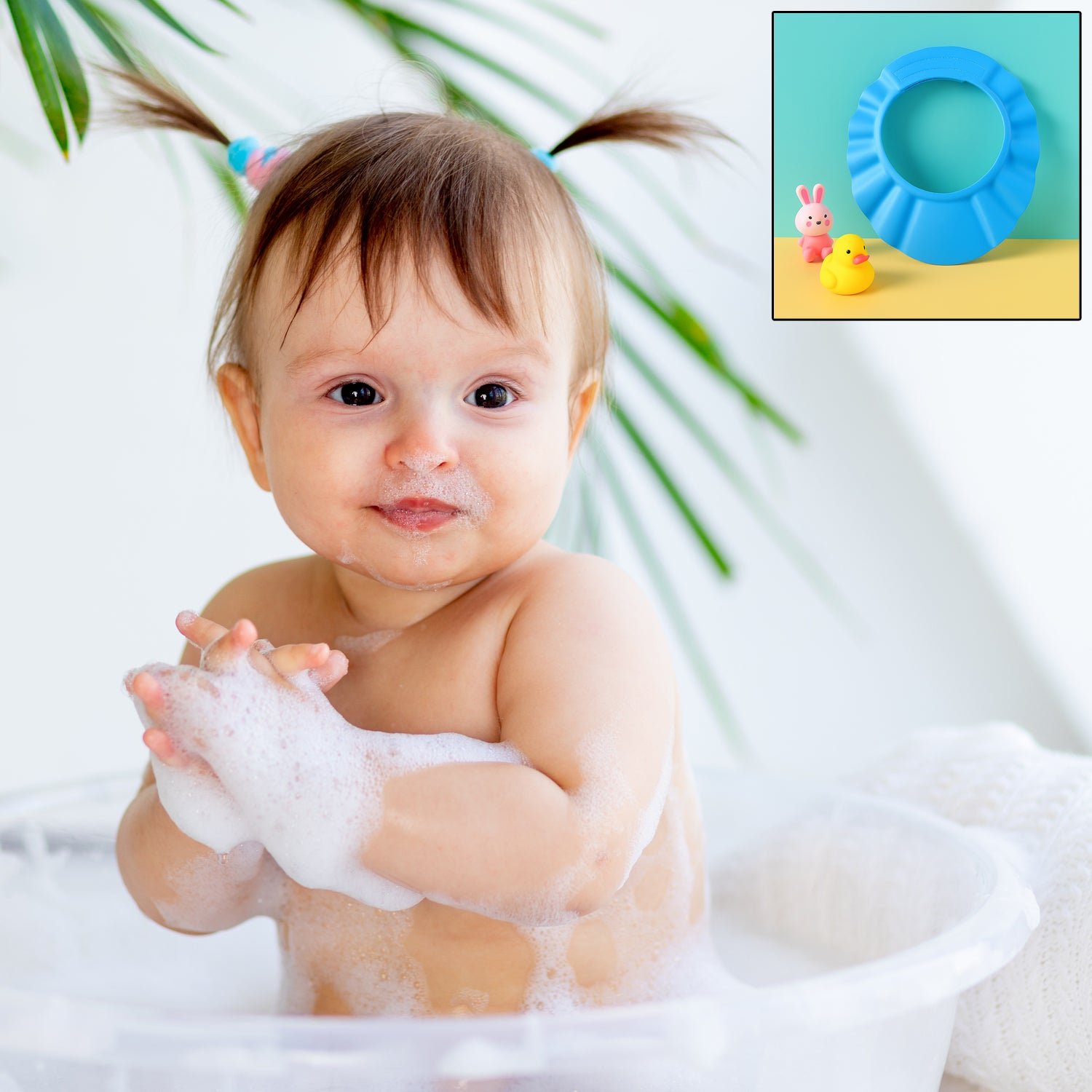 Adjustable Baby Shower Hat – Soft, Splash-Proof Protection