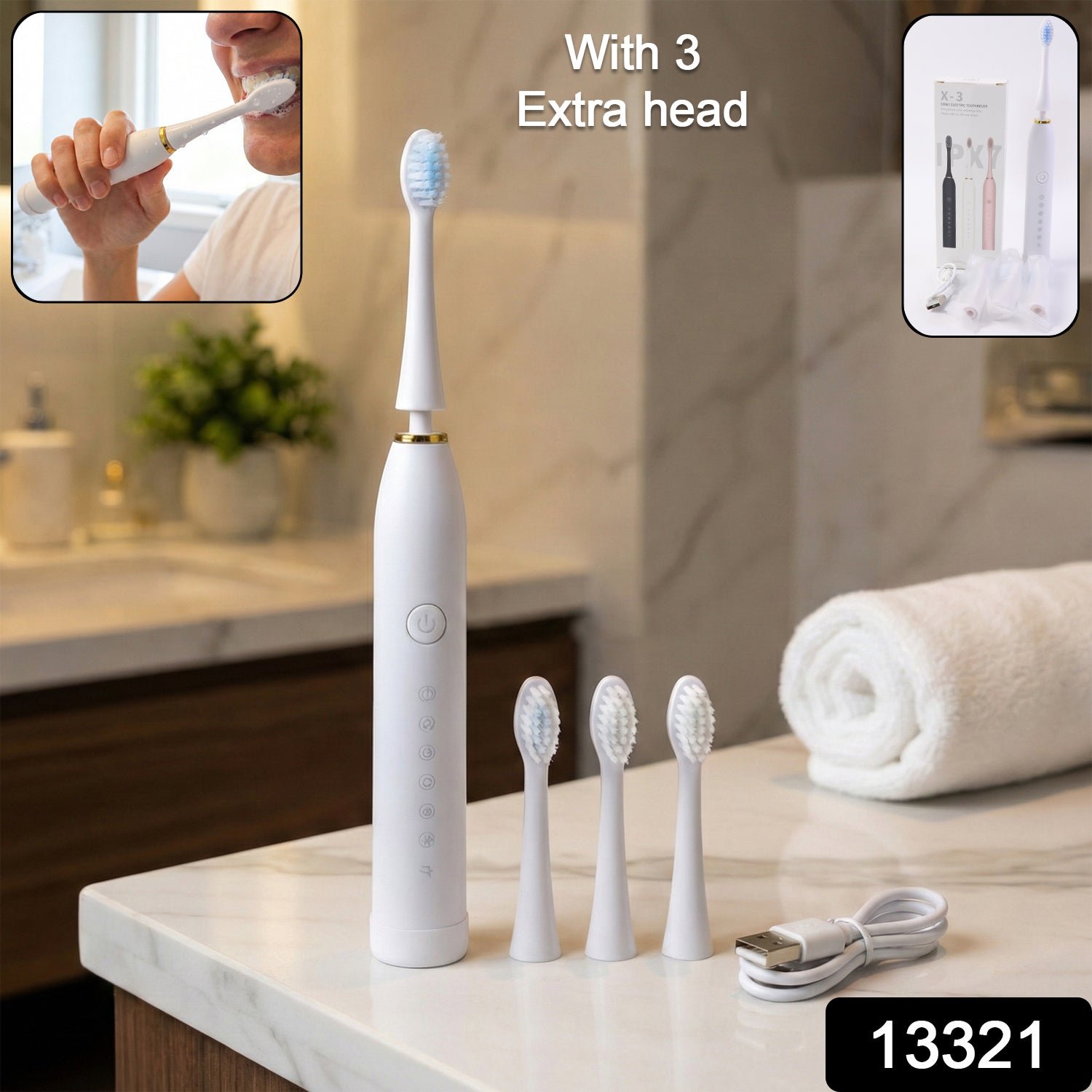 Electric Toothbrush – Rechargeable with 3 Extra Replacement Heads