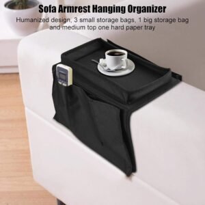 Sofa Armrest Organizer – Black Storage Caddy with Tray | Organivo