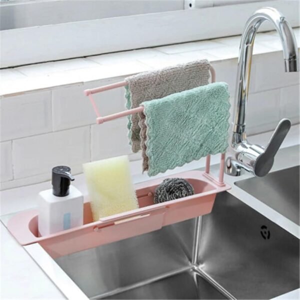 Kitchen Sink Organizer Rack with Towel Holder & Drain Tray
