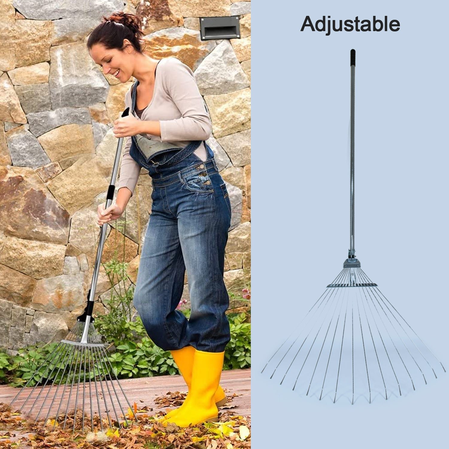 Adjustable Garden Rake – Telescopic Steel for Lawn Cleanup | Indo Glow