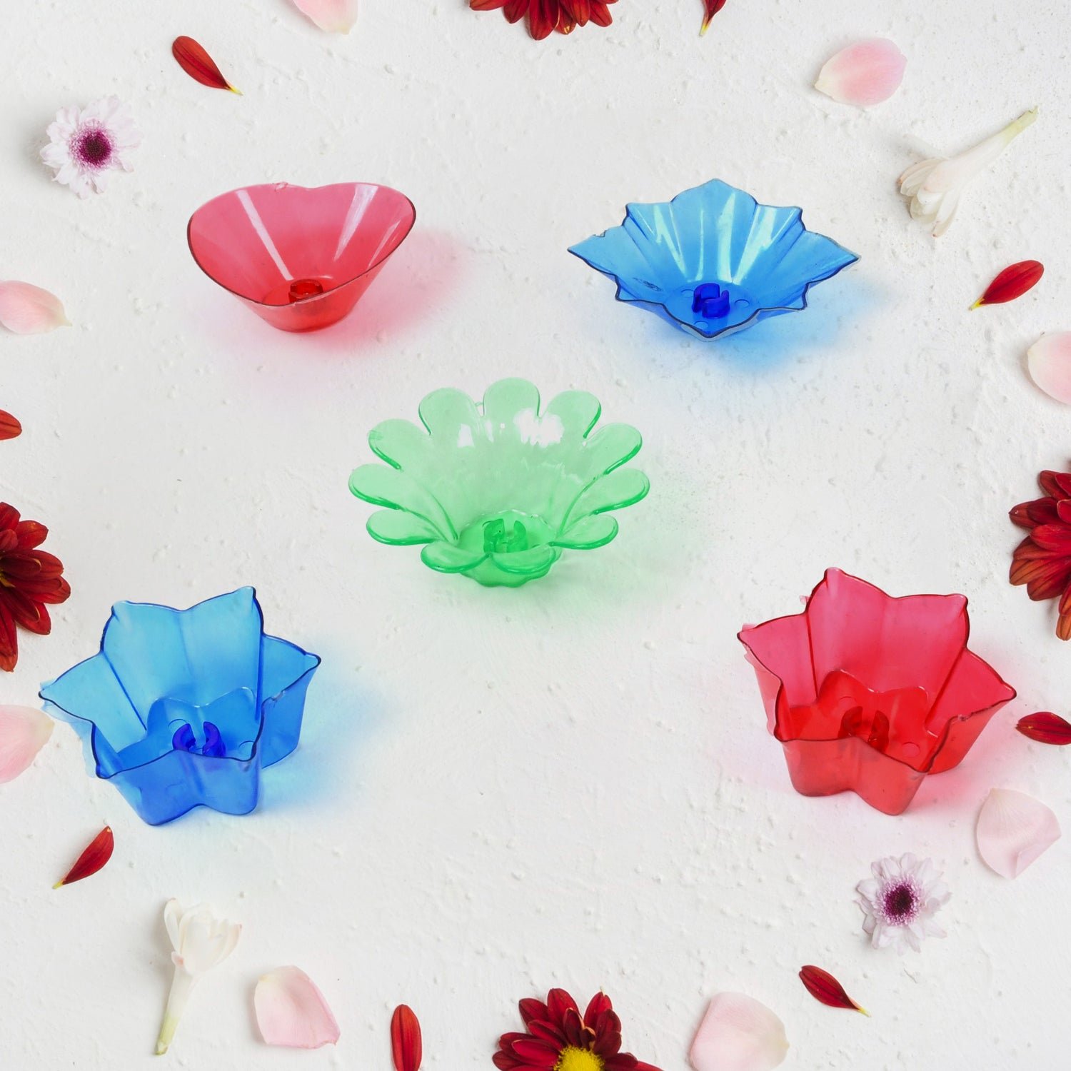 Reflection Diya Set – Colourful Plastic Diyas (12 Pcs) | Indo Glow