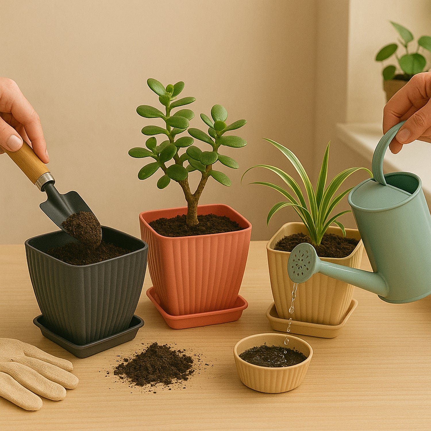 Square Plastic Flower Pots Set of 5 – Durable Lightweight Planters