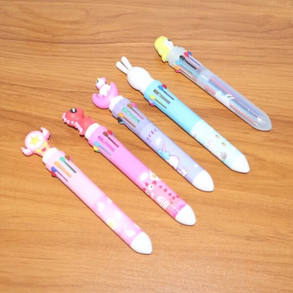 10-in-1 Multicolor Ball Pen – Smooth Writing with Cute Character Design