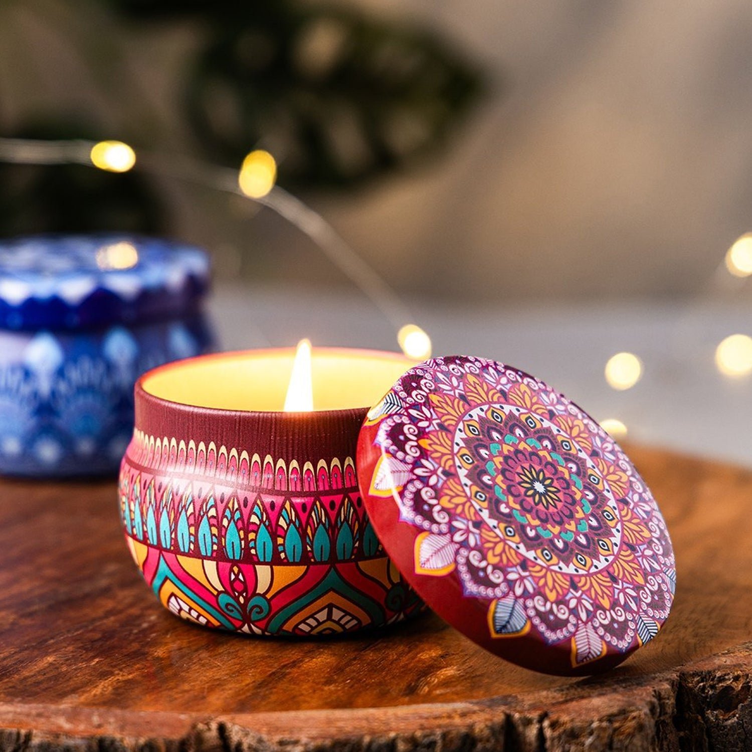 Mandala Printed Metal Candle Container – Reusable 4 Piece Set