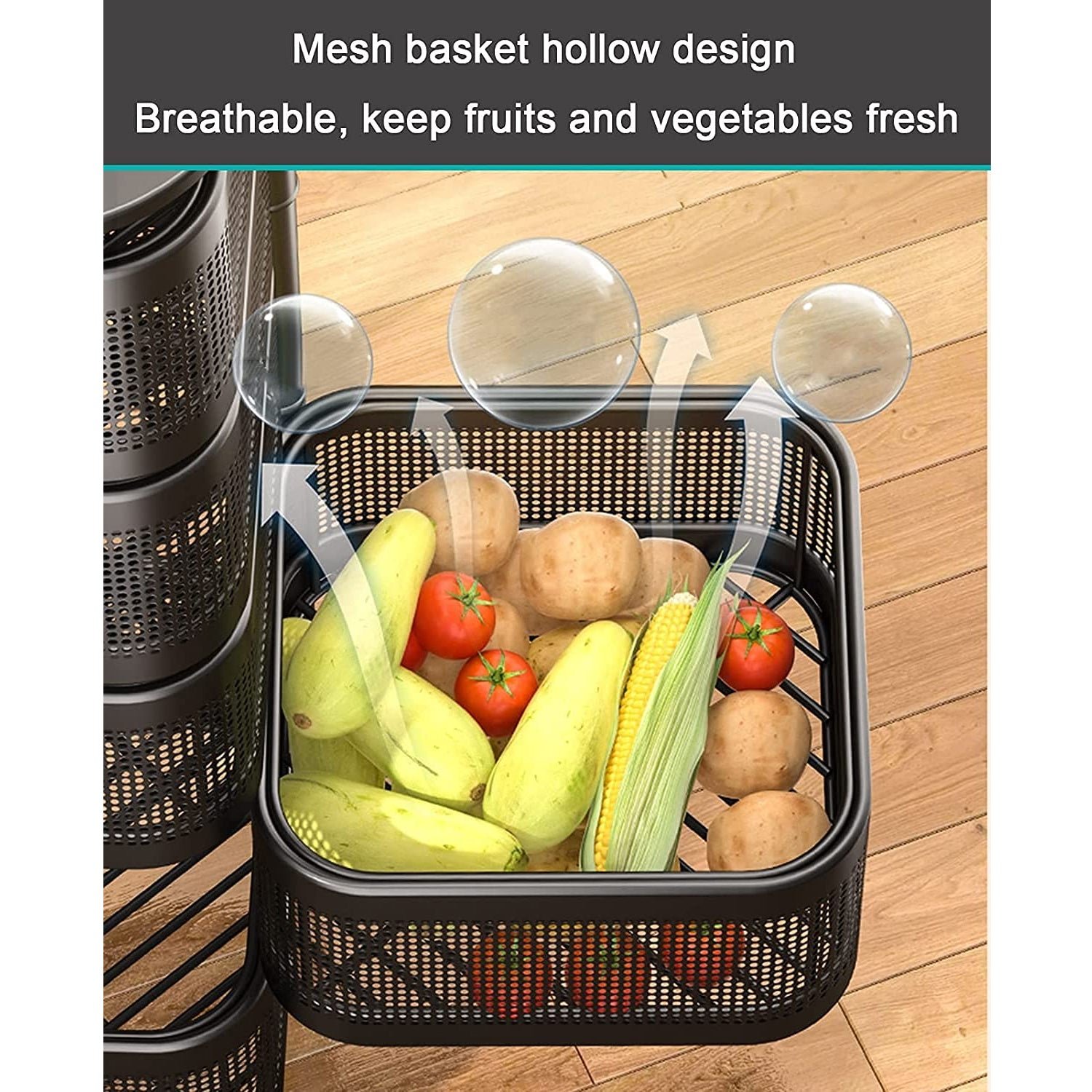 Metal Kitchen Trolley – 3-Layer Rotating Baskets | CookAura