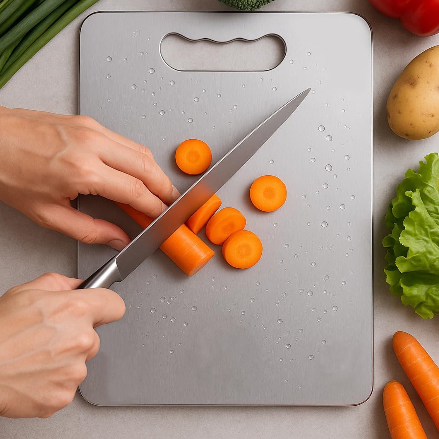 Stainless Steel Chopping Board – Durable 1.5mm Thick Cutting Surface
