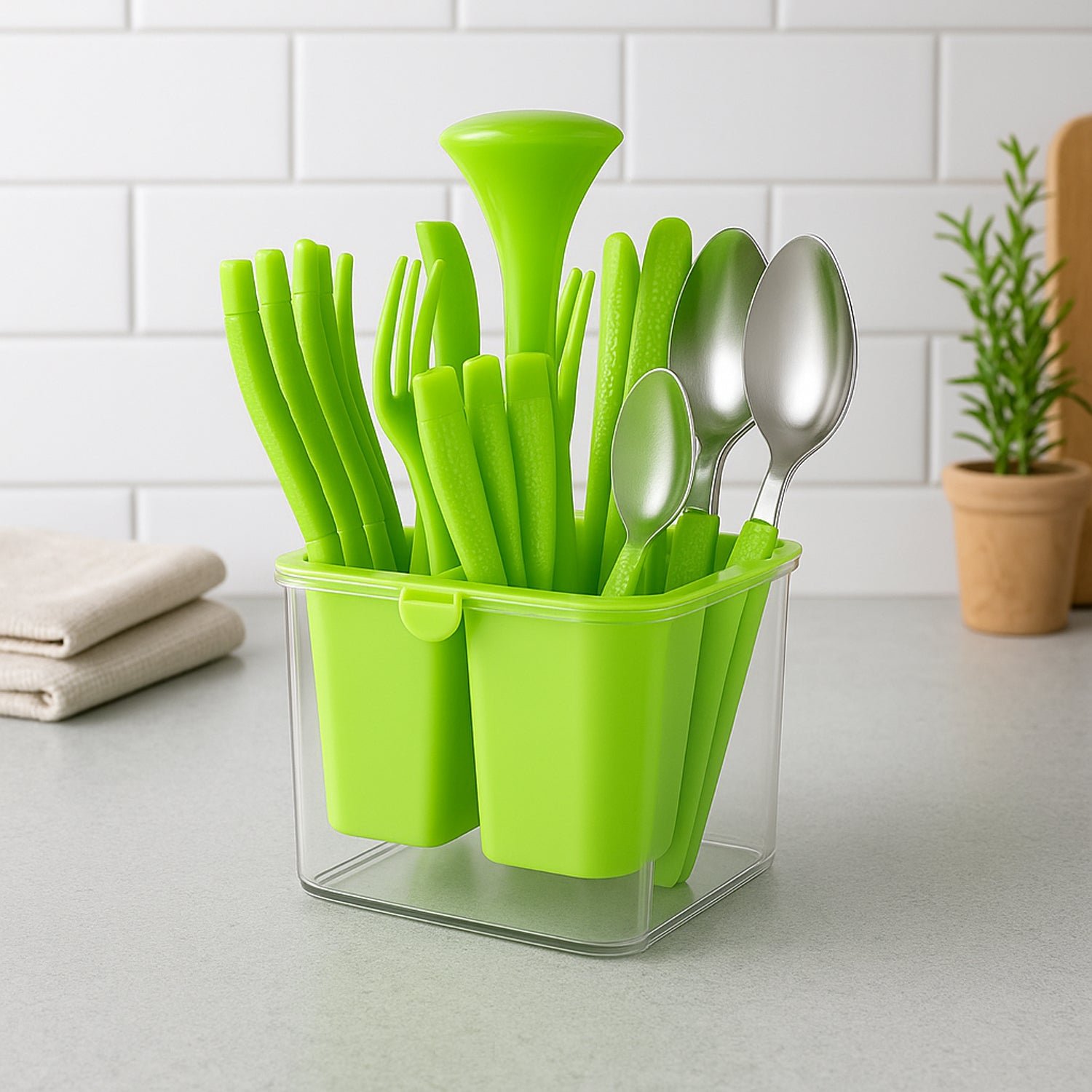 Stainless Steel Cutlery Set – Elegant 24-Piece with Holder