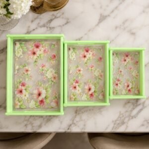 Serving Tray Set – Elegant Floral Design with Side Handles