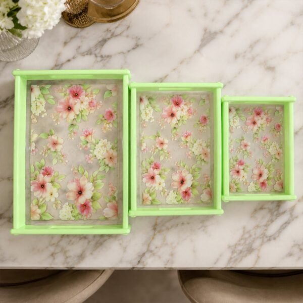 Serving Tray Set – Elegant Floral Design with Side Handles