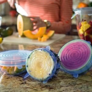 Silicone Stretch Lids – 12-Piece Reusable Food Covers with Storage Pouches