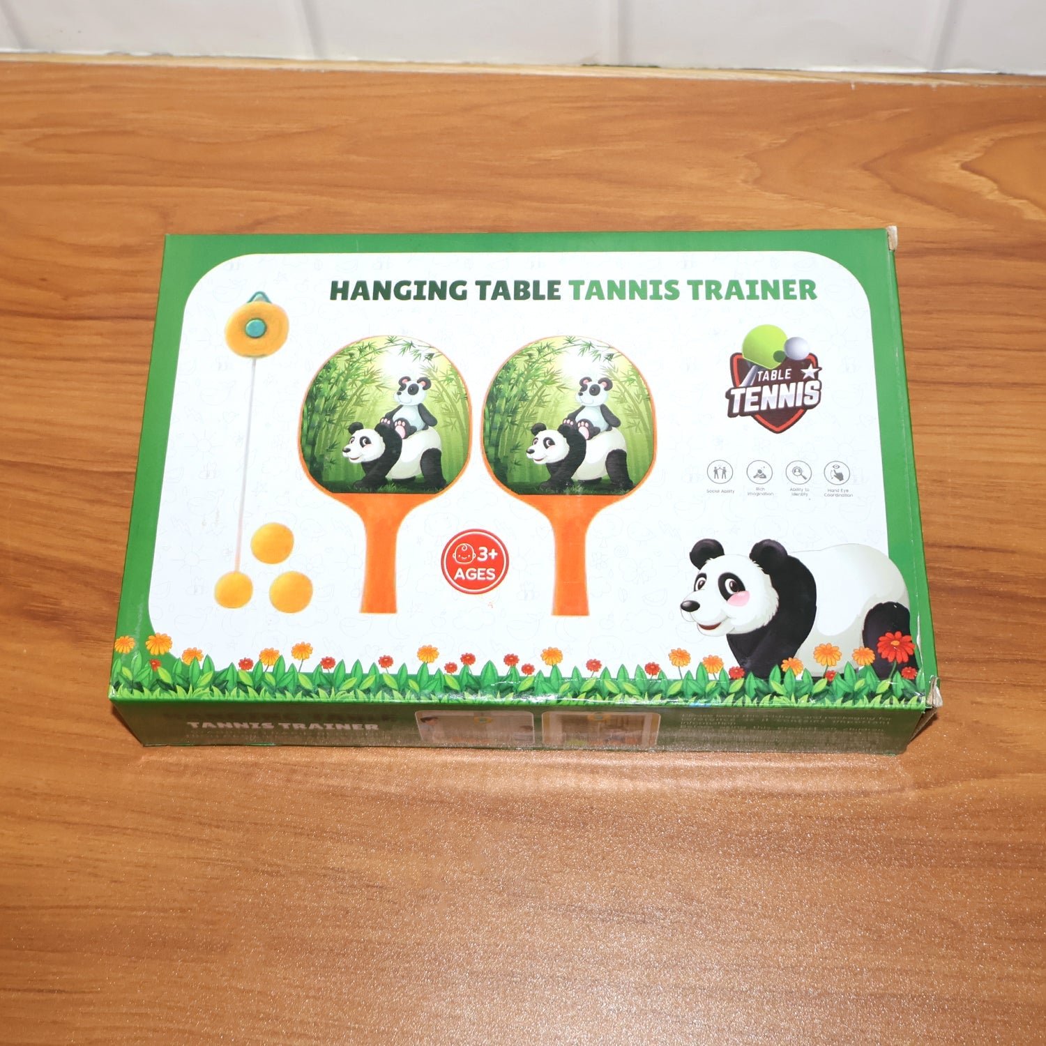 Hanging Table Tennis Trainer Set – Kids Indoor Paddle with Panda Design