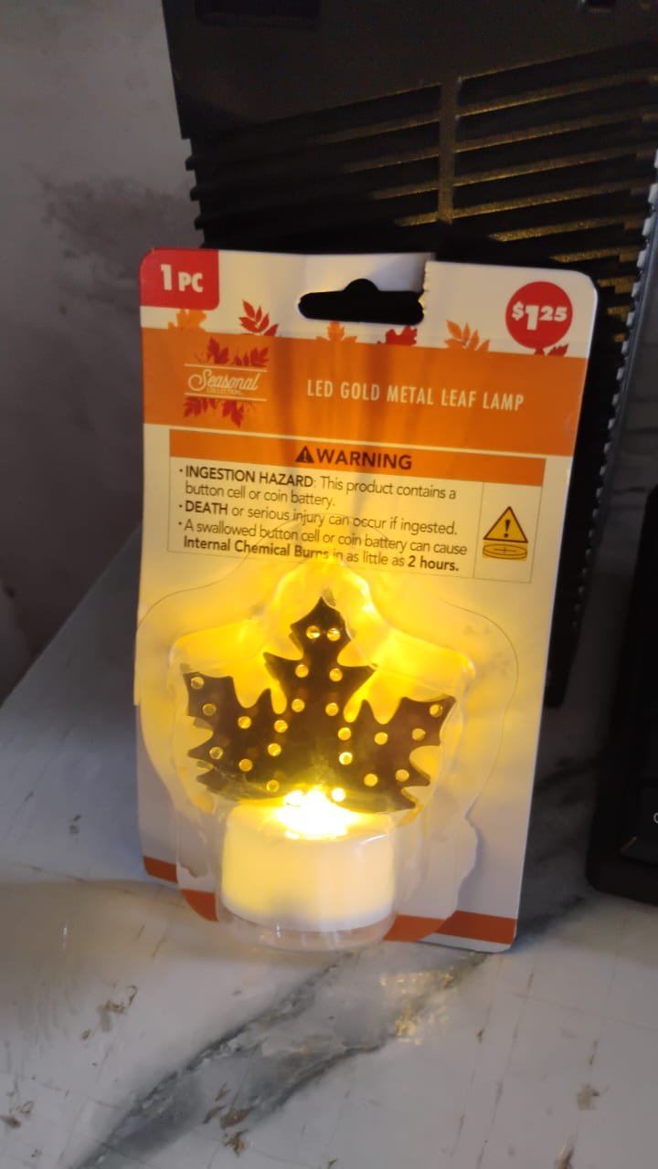 LED Gold Metal Leaf Diya Lamp – Battery Operated Festive Glow