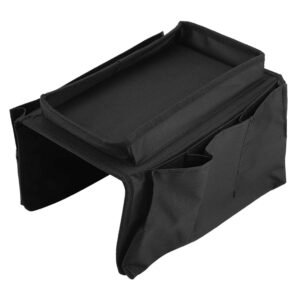 Sofa Armrest Organizer – Black Storage Caddy with Tray | Organivo