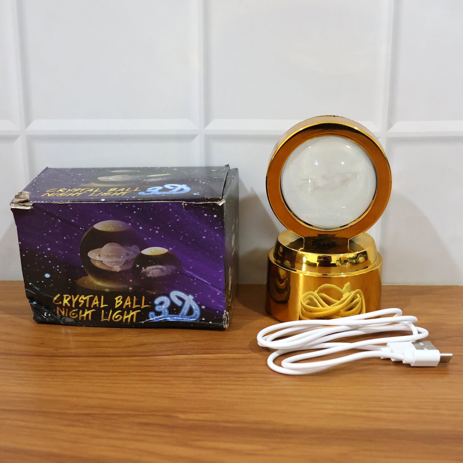 Radhe Krishna Crystal Ball Night Light – 360° Rotating LED Lamp