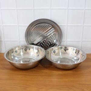 Stainless Steel Mixing Bowl Set – 3-in-1 Multifunction Kitchen Bowls