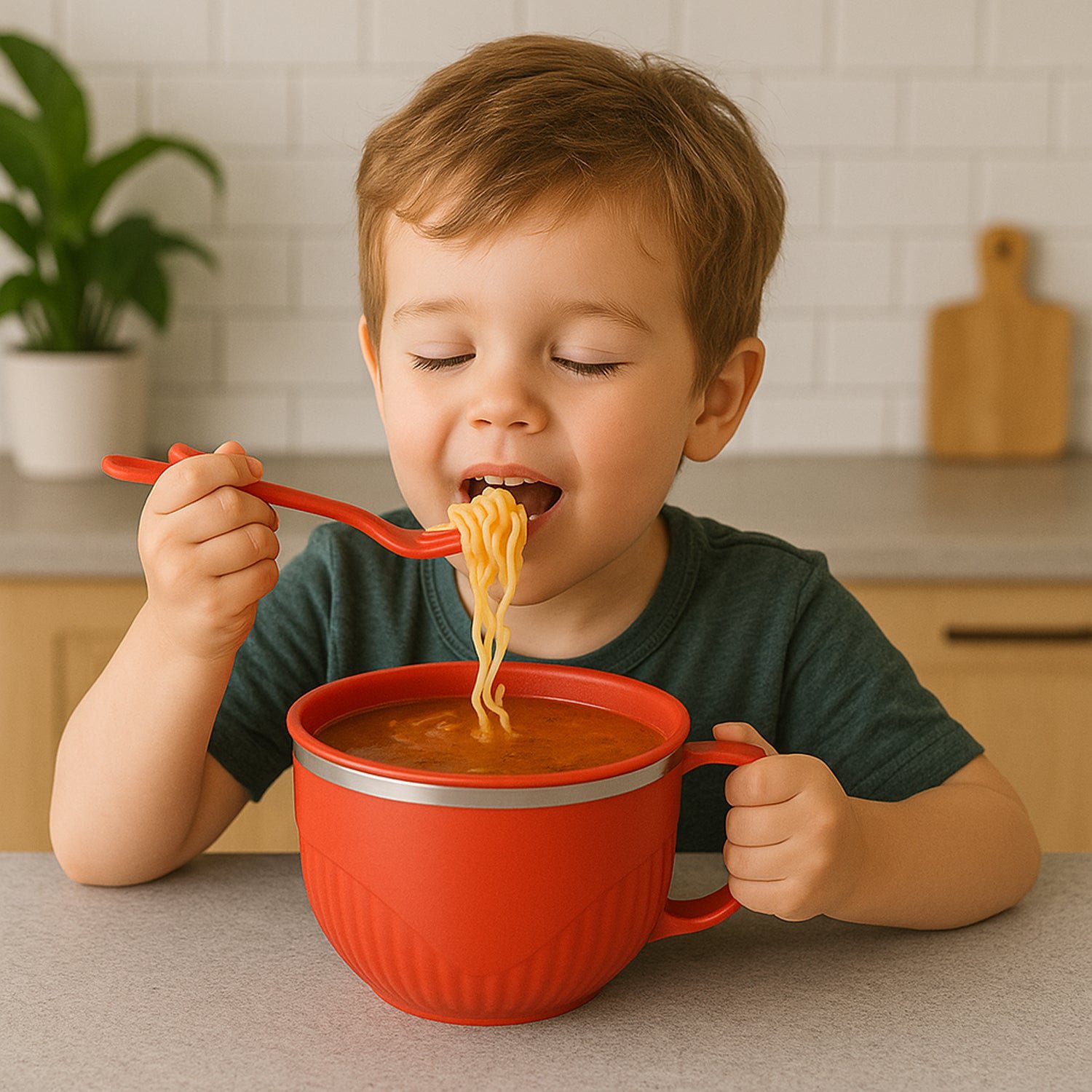 Insulated Soup Bowl 650ml with Lid Handle and Cutlery Set
