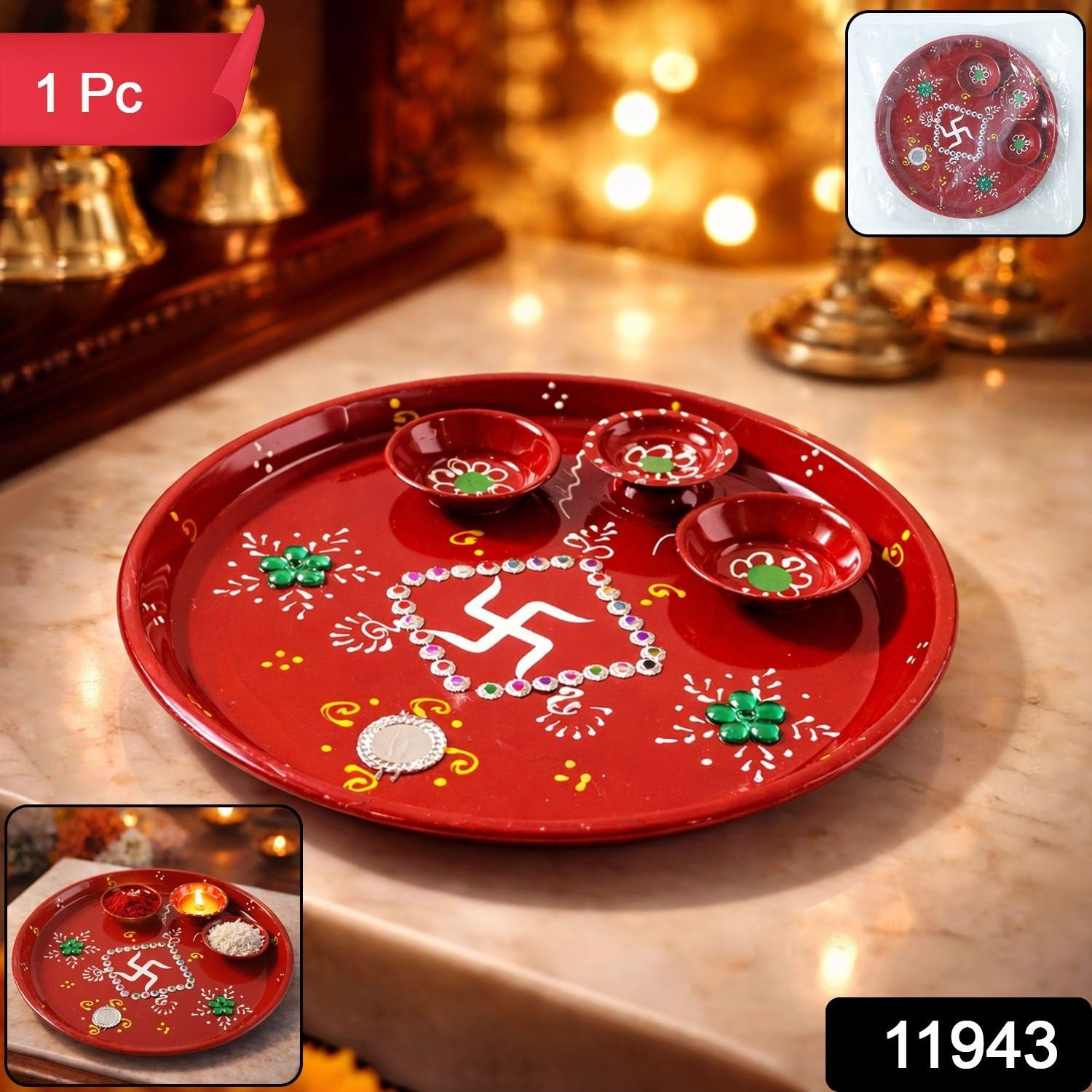 Pooja Thali with Ganesha Motif – Hand-Painted Festive Set
