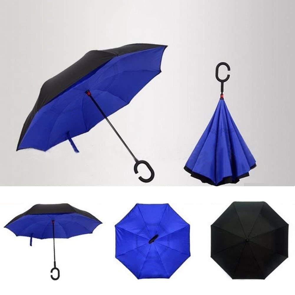 Windproof Reverse Umbrella C Handle Upside Down Design