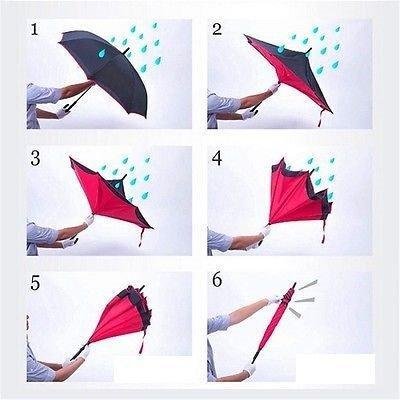 Windproof Reverse Umbrella C Handle Upside Down Design