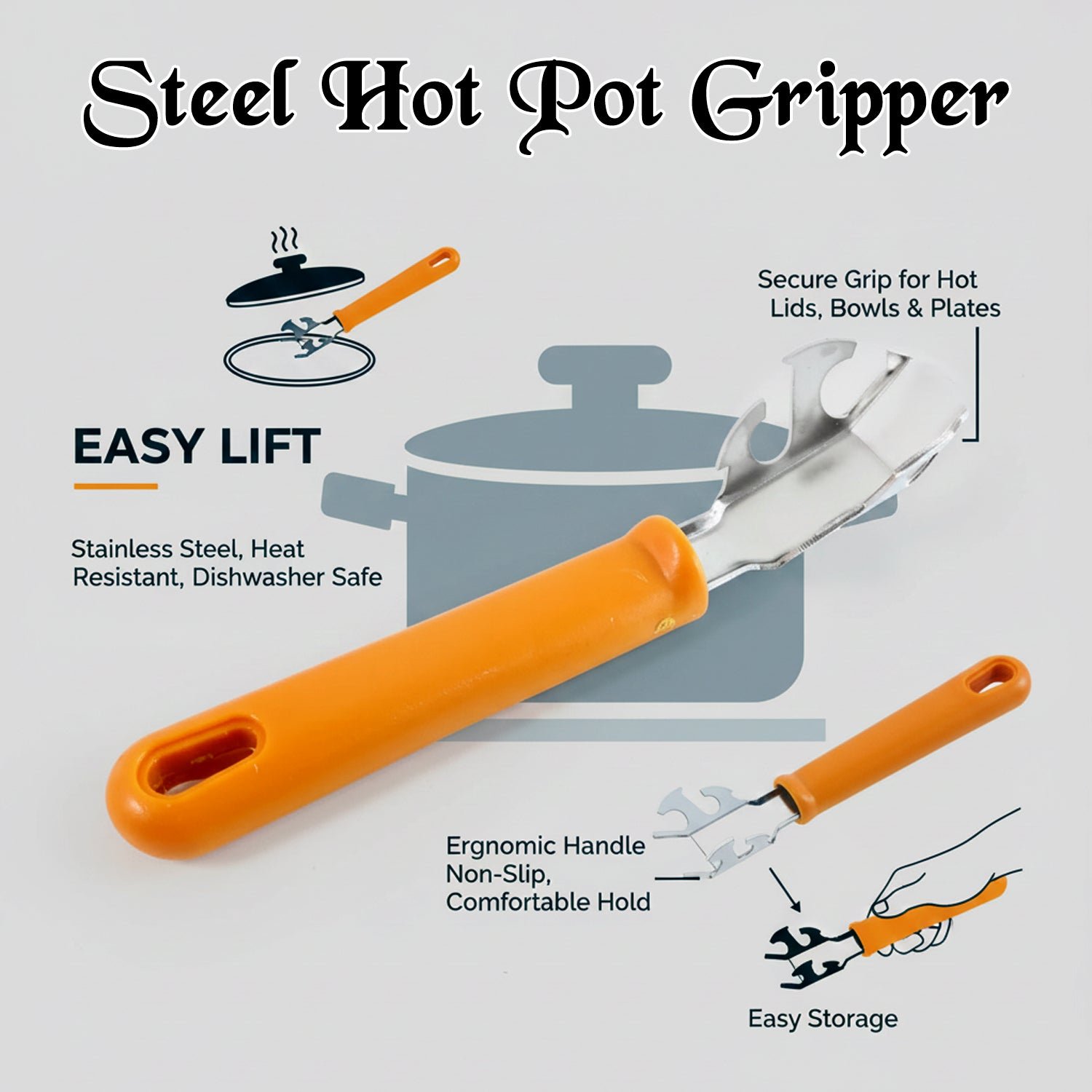 Hot Pot Gripper – Stainless Steel Pan Lifter with Ergonomic Handle