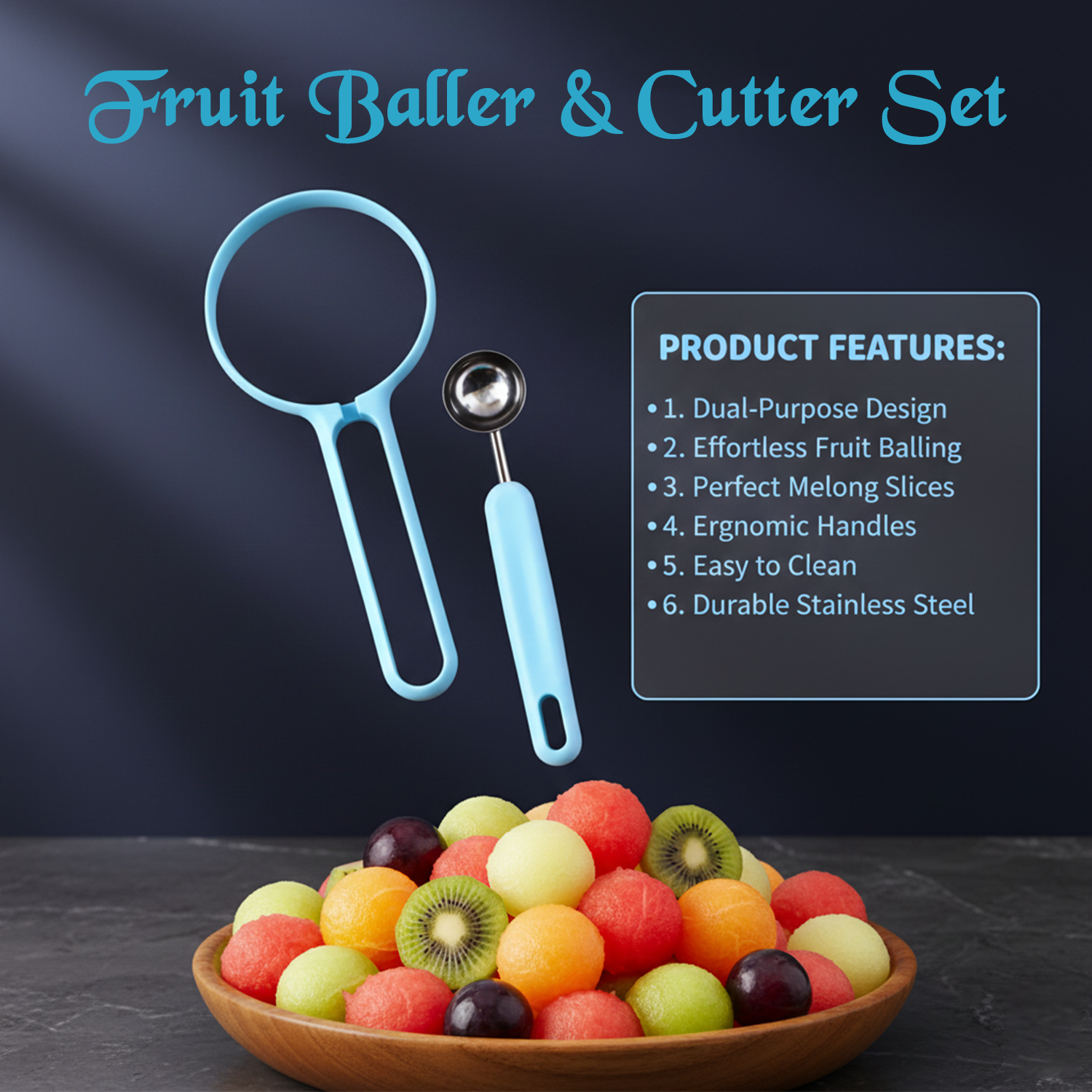 Melon Baller – Multi-Function Fruit Cutter with Silicone Handle