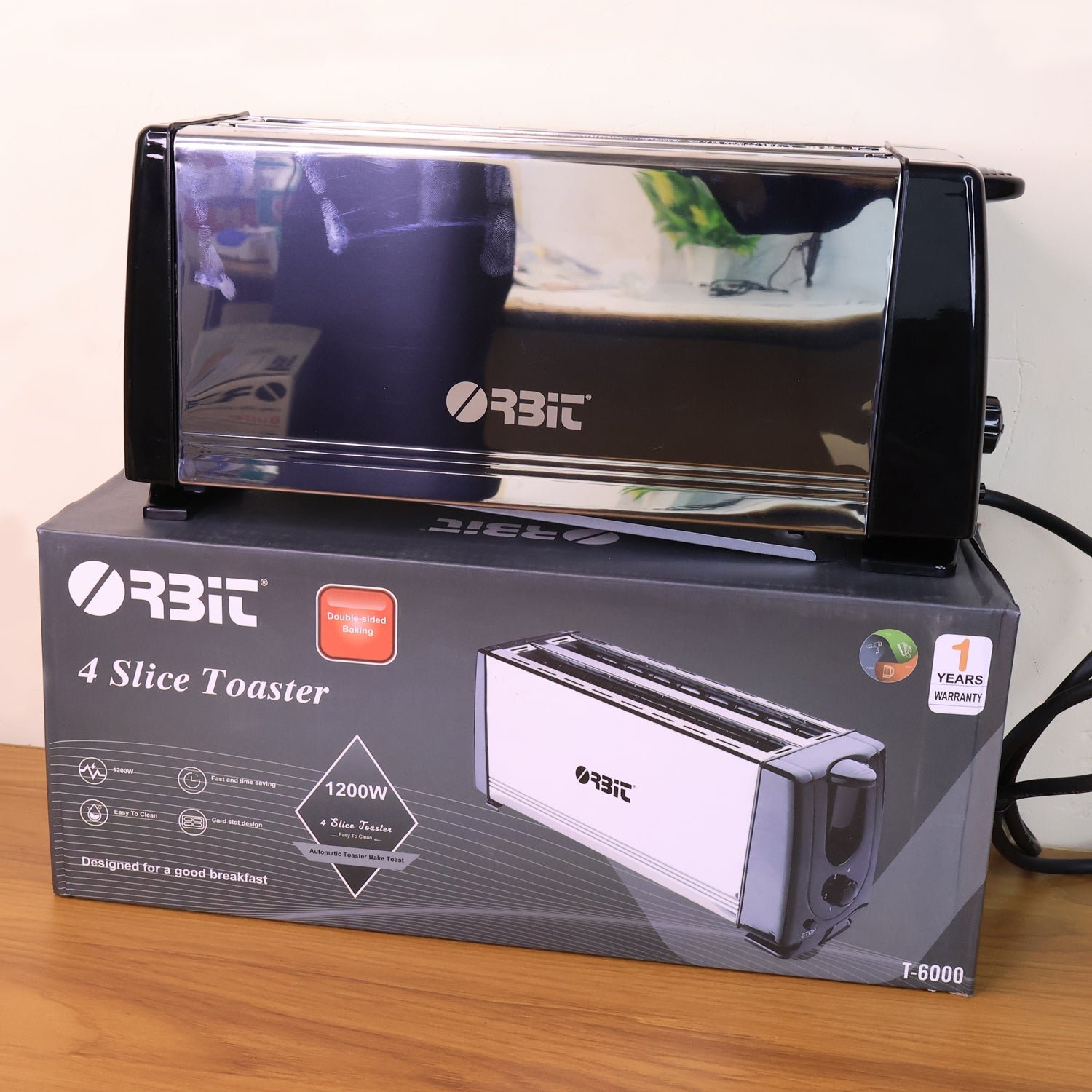 Pop-Up Toaster 1200W – 4-Slice Adjustable Browning Stainless Steel