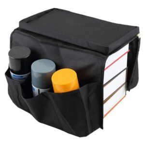 Sofa Armrest Organizer – Black Storage Caddy with Tray | Organivo