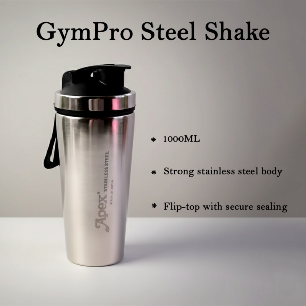 Stainless Steel Gym Shaker Bottle – 1000ml Leak-Resistant Flip Lid