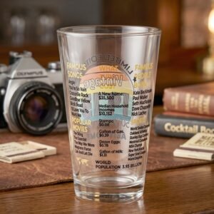 Printed Vintage Trivia Drinking Glass – Unique Novelty Gift