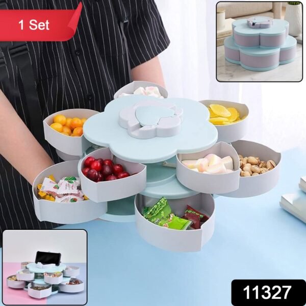 Rotating Candy Dish Flower Shape Multi Section Snack Box with Phone Holder (1 Set)