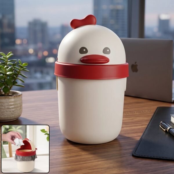 Mini Desktop Trash Can with Lid – Cute Chick Design for Office & Home