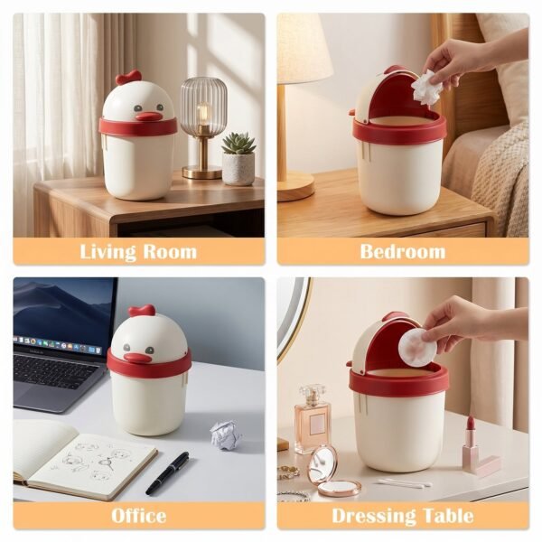 Mini Desktop Trash Can with Lid – Cute Chick Design for Office & Home
