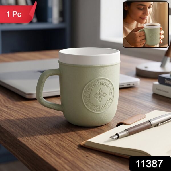 Plastic Coffee Mug with Handle – Leather-Textured Reusable Cup