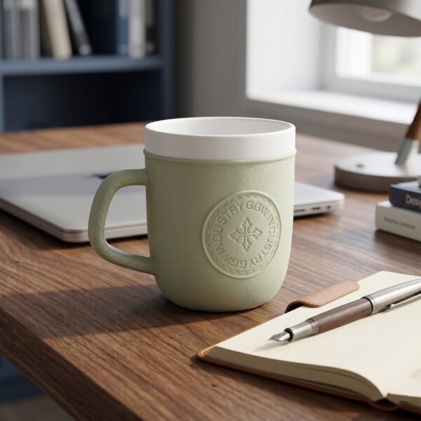 Plastic Coffee Mug with Handle – Leather-Textured Reusable Cup
