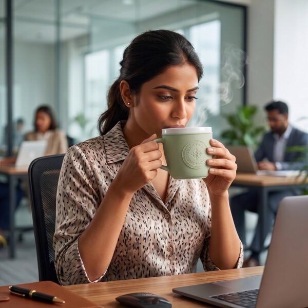 Plastic Coffee Mug with Handle – Leather-Textured Reusable Cup