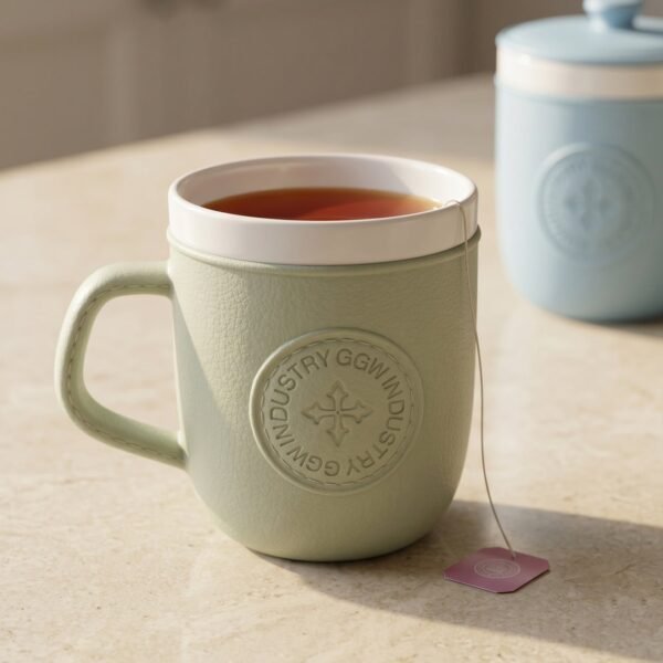 Plastic Coffee Mug with Handle – Leather-Textured Reusable Cup