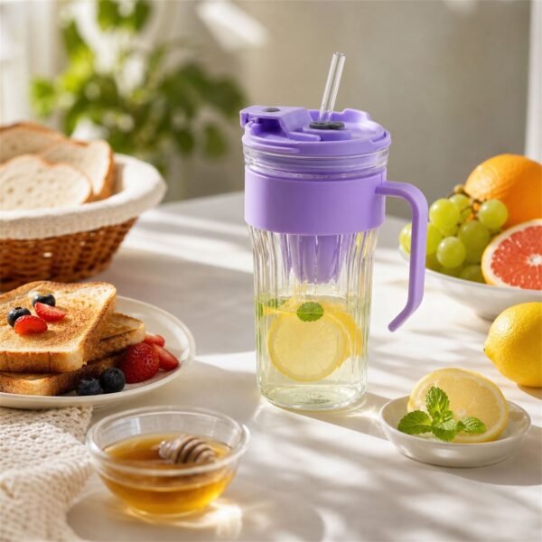 Glass Tumbler – Reusable Cold Beverage Mug with Lid and Straw