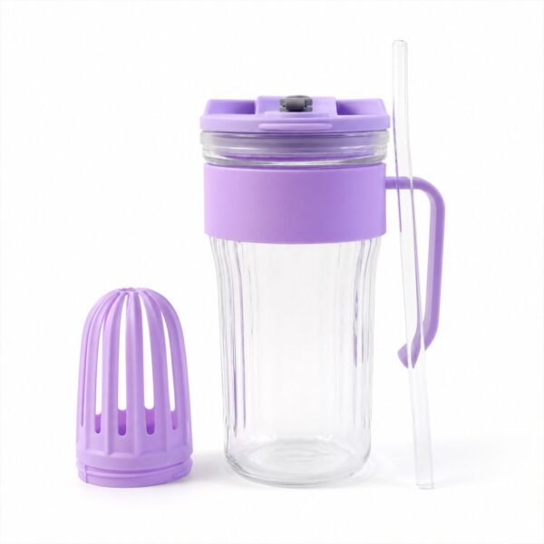 Glass Tumbler – Reusable Cold Beverage Mug with Lid and Straw