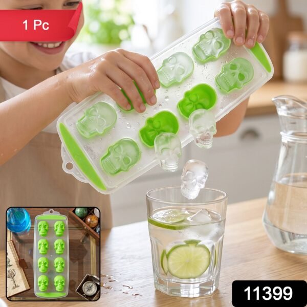 Plastic 8 Grid Ice Cube Tray with Lid Skull Shape Freezer Ice Mold (1 Pc)