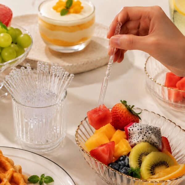 Mini Disposable Plastic Fruit Fork – Elegant Beaded Handle Design
