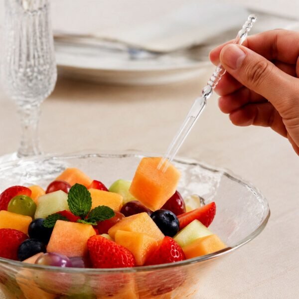 Mini Disposable Plastic Fruit Fork – Elegant Beaded Handle Design