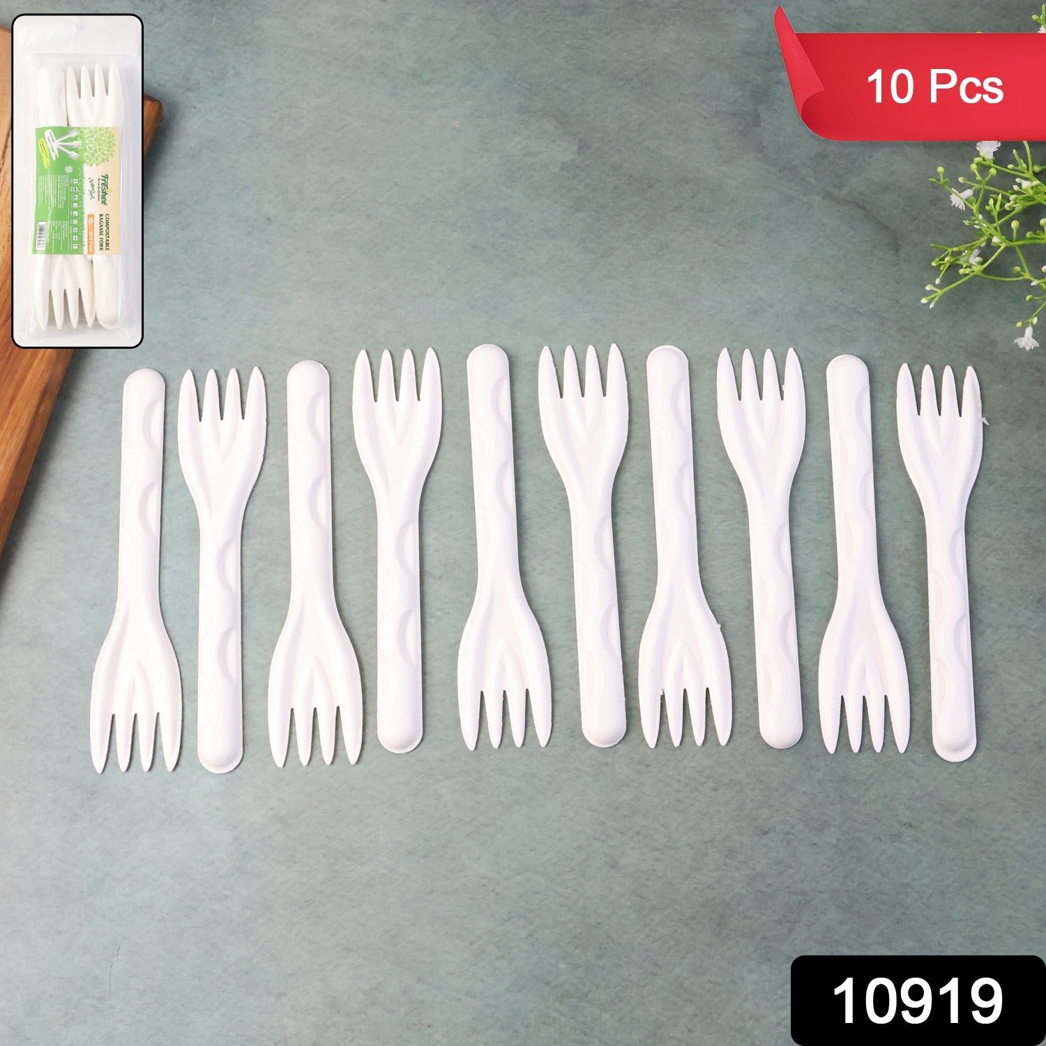 Compostable Bagasse Forks – Strong Eco-Friendly Disposable Cutlery 10-Pack