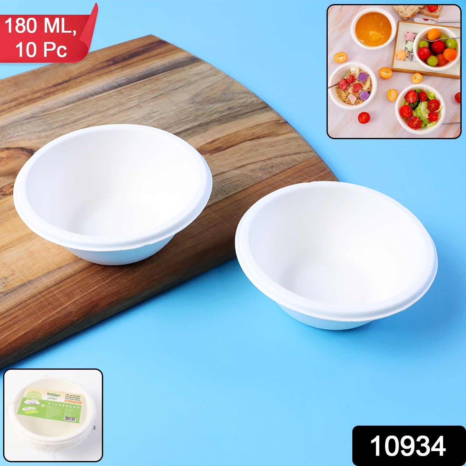 Compostable Bagasse Bowl – 180 ml Eco-Friendly Round Serving