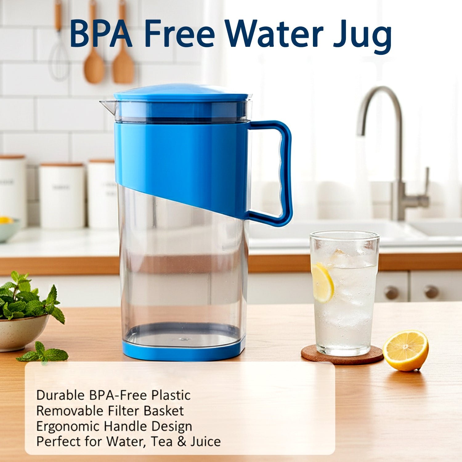 Plastic Water Jug 1.8 Litre – BPA-Free with Lid & Handle