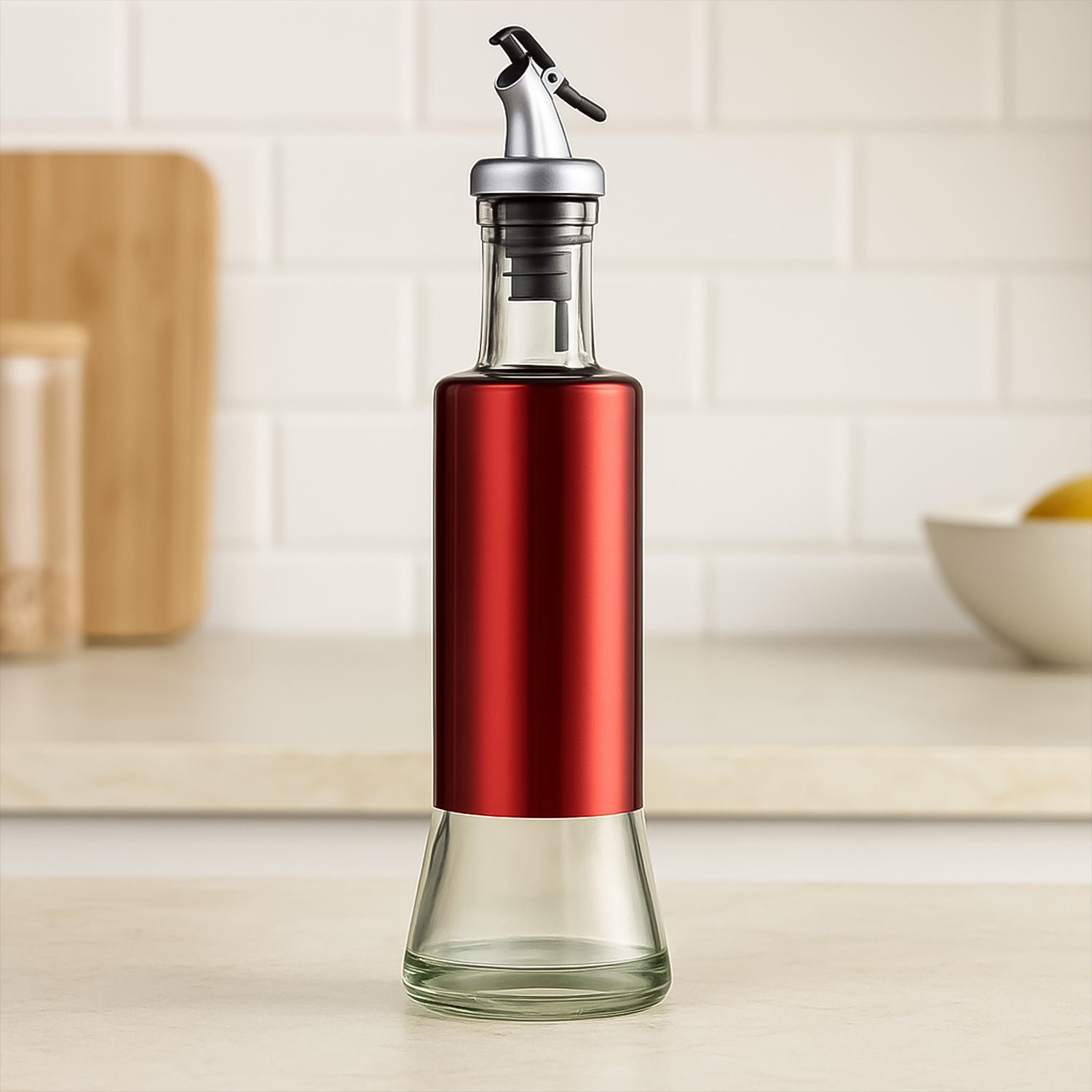 Glass Oil Dispenser – Durable 300ml Bottle with Plastic Cover