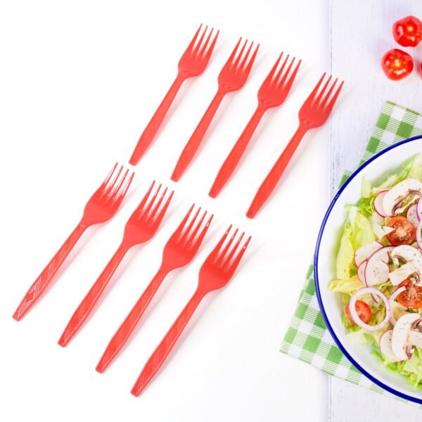 Red Disposable Plastic Forks – Durable & Reusable 8 Pack