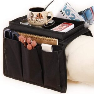 Sofa Armrest Organizer – Black Storage Caddy with Tray | Organivo